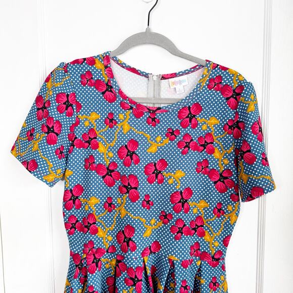 LuLaRoe Colorful Floral Amelia Dress Blue Pink Orange White A-Line Pockets Large - Picture 2 of 14